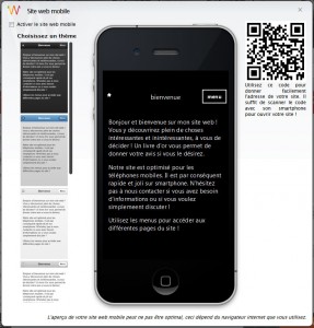Interface de configuration du site web mobile sur Wikeo