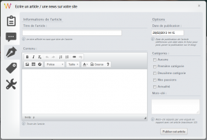 L'interface vous donne accès à une série de paramètres pour la publication de votre article.