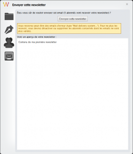 Interface d'envoi de la newsletter